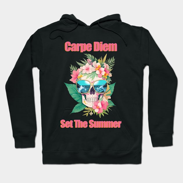 Tropical skull head with and cute sunglasses, cool beach, leaves and flowers Hoodie by Collagedream